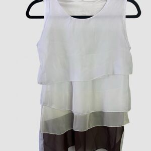 Layered White and Brown Sleeveless Top